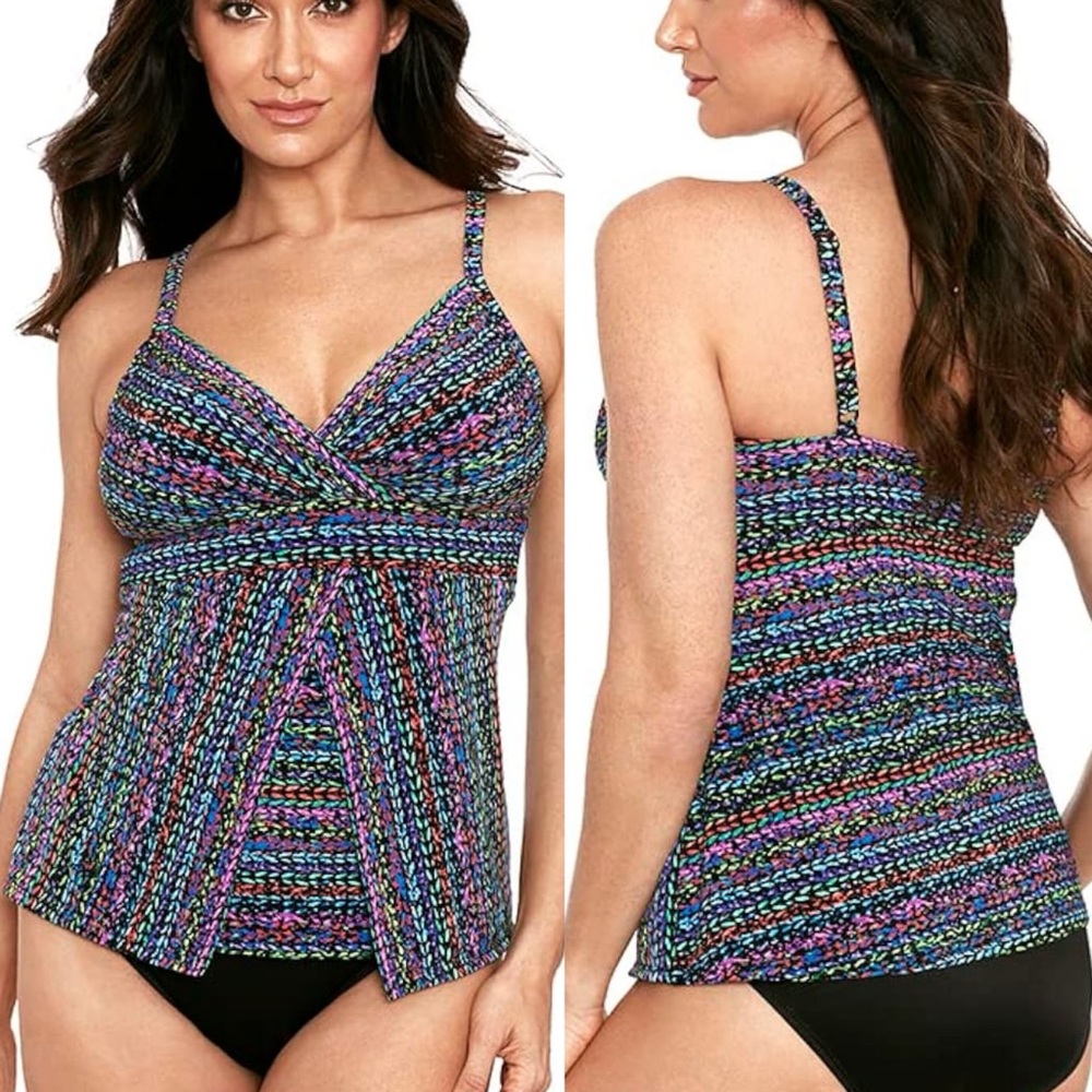 Miraclesuit Swim Tankini Top Stitch It Cleo Soft Cup Tummy Control Size 8 NWOT